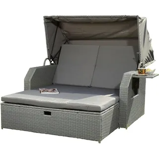 Mucola Strandkorb Rattan Sonnenbett mit verstellbarem Dach Polyrattan Sonnenliege Liegebett Relaxliege Gartenliege Gartenmöbel - Grau - Grau