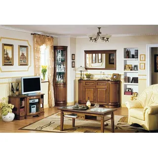 Stilvoller Wohnwand TV Lowboard Holzmöbel Eckvitrine Sideboard mit Spiegel Set - Braun