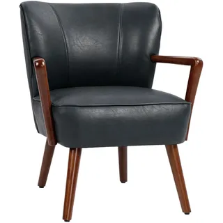 Homcom Polsterstuhl, gepolsterter Akzentstuhl mit Armlehnen, Holzbeine, Schwarz , Kunststoff , 77x80x67 cm , Wohnzimmer, Sessel, Relaxsessel
