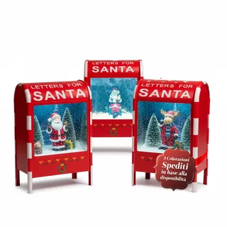 Avilia Briefkasten für Weihnachten, 40 cm, mit LED-Lichtern, beweglicher Schnee und Musik – Dekoration aus Metall mit Weihnachtsmann, Verwendung mit AAA-Batterien, Bühneneffekt für