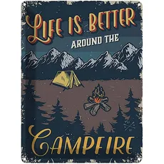 Blechschild 30x40 cm - life better camp fire Camping