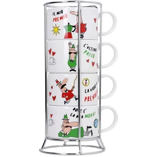 Bialetti 4-teiliges, mehrfarbiges Espressotassen-Set aus Porzellan, je 180 ml, mikrowellengeeignet