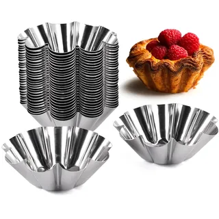 30 Stück 6.6cm/2.6in Mini Tartelette Förmchen, Kohlenstoffstahl Eierkuchenform, Wiederverwendbar Törtchenform, Antihaftbeschichtet, Blumenform Backförmchen Metall für Pudding, Kuchen, Kekse und Muffin