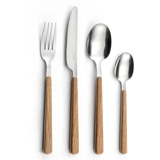 Amefa Bosquet Besteck-Set, 24-teilig, Edelstahl 18/0, Holzgriff, spülmaschinengeeignet