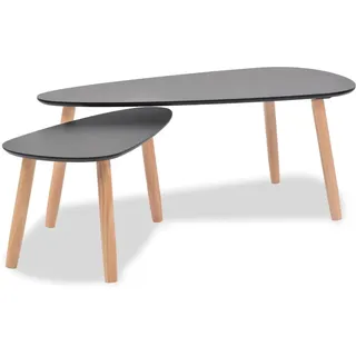 vidaXL Couchtischset Skandinavischen Stil 70-100/34.5-50/35-40 cm 2-teilig aus Massivholz Kiefer Schwarz , Holz , Rechteckig,Rechteckig , 100x40x50 cm , Wohnzimmer, Wohnzimmertische, Couchtische