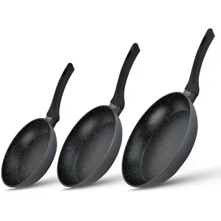 Linnuo 3tlg Pfannenset Induktion, Antihaft Beschichtete Pfanne 28 cm, 24 cm, 20 cm, Bratpfanne Induktion, Pfannen hoher Rand, Edelstahl-Boden, Griff Nicht heiß, Marmor Granit Optik | Frying Pan Set