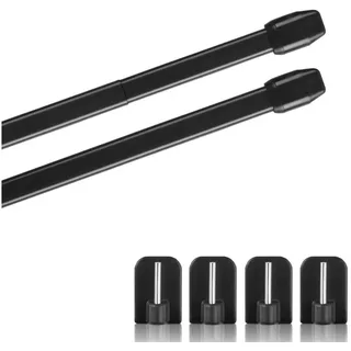 BestLivings Vitragestangen 2er Pack Schwarz, 60 - 90 cm + 4er Klebehaken - Schwarz