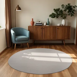 In- & Outdoor Teppich Flachgewebe einfarbig modern wetterfest für Terrasse Küche Grösse 80 cm Rund - Beige