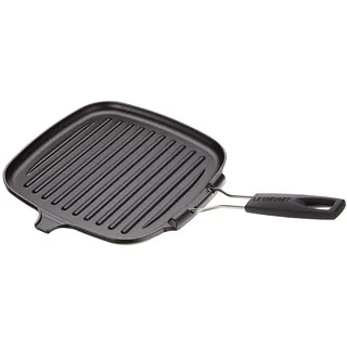 Le Creuset Gusseisen-Grillpfanne, Quadratisch, 24 x 24 cm, Klappbarer Griff, Für alle Herdarten inkl. Induktion geeignet, Schwarz, 20054000000400