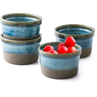 240mL Soufflé Förmchen, 4 Stück Creme Brulee Schälchen, Pastetenform, Kleine Auflaufformen Eignet Sich Zum Küchenbacken, Geeignet für Backofen und Mikrowelle, Meeresblau