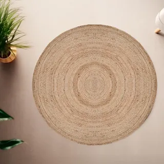 Craft Trade Handgewebt Natur Boho Jute Teppich Reversibel Geflochten Waschbarer Rund Juteteppich für Küche Wohnzimmer und Schlafzimmer- 90 cm