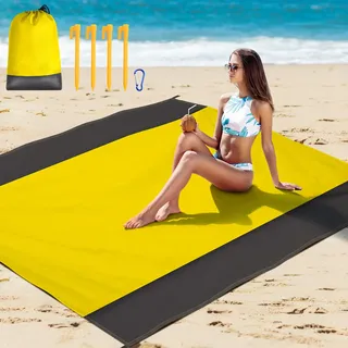 Stranddecke Sandfrei Strandtuch XXL 210x200 cm, Picknickdecke | Sandfreie & Sandfeste Strandmatte für Strand, Camping, Picknick, und Outdoor-Aktivitäten - Leicht (Gelb)