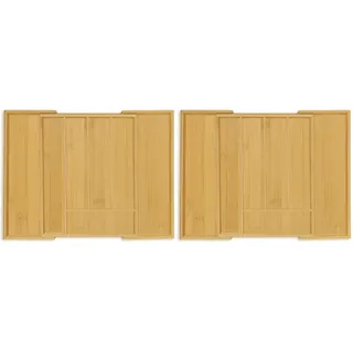 Relaxdays Besteckkasten, ausziehbar, 5 bis 7 Fächer, Schubladen Ordnungssystem, Bambus & MDF, Besteck Organizer, natur (Packung mit 2)