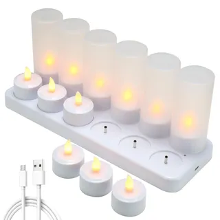 EXTSUD 12 Stück Led Teelichter Aufladbare Teelicht mit Ladestation Elektrische Teelichter Wiederaufladbar Kerzen Flackernd Flammenlose Kerzen für Halloween Weihnachten Tisch Deko