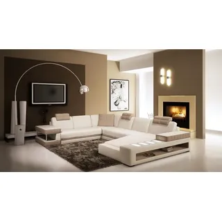 Ecksofa mit LED & USB Wohnlandschaft Sofa Polster Couch Garnitur U Form Leder