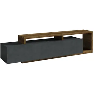 Furniture24 Fernsehschrank Bota 40 Unterschrank Lowboard mit Aufsatz und Schublade 219 x 52 x 45 cm Appenzeller/Matera - Schwarz