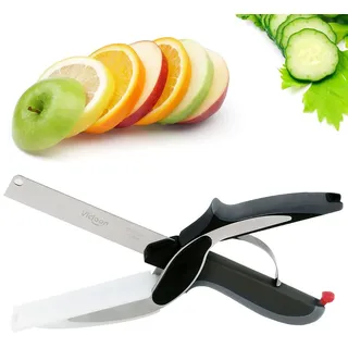 Vicloon 2-in-1 Clever Cutter, Gemüseschere, Edelstahl Gemüseschneider und Küchenmesser mit mini Schneidebrett, Mehrzweck-Küchenschere,für Salate/Gemüse/Fleisch/Kartoffeln und Brot