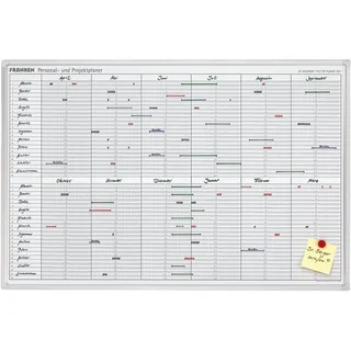 Franken Personal- & Projektplaner über 12 Monate mit 24 Positionen, lackiert, magnetisch, beschreibbar, trocken abwischbar, mit Aluminiumrahmen, Magnettafel zur Wandbefestigung, 90 x 60 cm, JK710