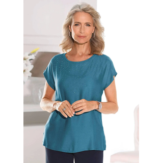 Schlupfbluse GOLDNER "Elegante Viskosebluse mit Glitzer", Damen, Gr. 38, blau, Obermaterial: 100% Viskose CV., festlich, figurumspielend, U-Boot-Ausschnitt, normales Bündchen, Blusen Schlupfbluse, Dekosteine