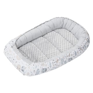 Medi Partners Babynest Kuschelnest Babynestchen 100% Baumwolle Nestchen Reisebett für Babys Säuglinge 100x60x15cm herausnehmbarer Einsatz (Lichtung mit grauem Minky)