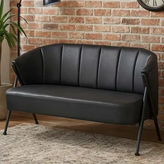 Mendler 2er-Sofa HWC-P30, Zweisitzer Polster-/Lounge-Sofa Couch Vintage Retro Industrial Metall Kunstleder ~
