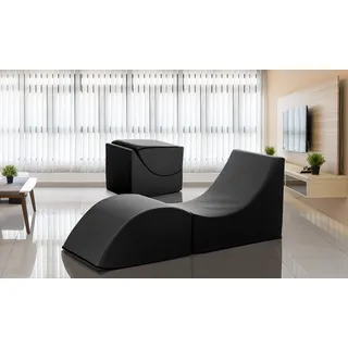 Talamo Italia - Klappbett Andreina, Pouf umwandelbar in ein Einzelbett, Chaiselongue aus Öko-Leder, 100 % Made in Italy, 130 x 50 x 50 cm, Schwarz