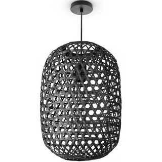 Paco Home Hängeleuchte Bambus Pendelleuchte Boho Deckenlampe Korb Hängend Pendellampe Papier Gras E27 schwarz