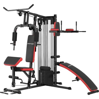 SPORTNOW Kraftstation, Multifunktionale Fitnessstation mit Butterfly- & Latzugstange, Curler, Brustpresse, Sit-Up-Bank - Schwarz