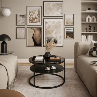 CIRI runder Couchtisch mit Ablage hochglanz, Schwarz / Schwarz hochglanz - Schwarz