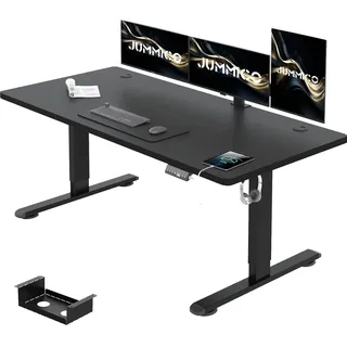 JUMMICO Höhenverstellbarer Schreibtisch 140 x 70 cm mit Kabelwanne, Höhenverstellbar Elektrisch Stehpult mit USB-Buchse, Computertisch, Ergonomischer Steh-Sitz Tisch, Bürotisch, Schwarz