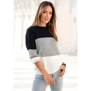 LASCANA Strickpullover "mit Colorblock-Streifen" Lockerer Oversize-Pullover, Rundhalspullover, Pullover mit Baumwolle, schwarz, grau, creme
