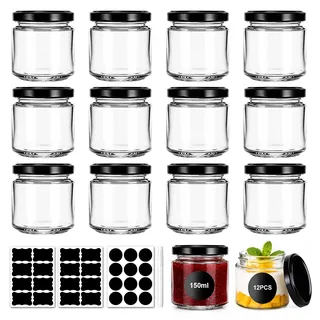 Aosiingarx 12er Set Marmeladengläser Klein mit Deckel | 150ml Einmachgläser mit Etikett, Marmeladenglas mit Schraubdeckel, Schraubgläser für Marmelade, Honig, Joghurt & Konservieren