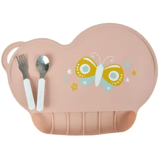 bebe douceur BEBE DOUCEUR, Tischset mit Auffangschale aus Silikon, 40 x 28 x 2,5 cm, Schmetterling, Fantasy Garden