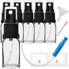 HandsUnity 10ml-6Stk Sprühglasflasche - Apotheke Klarglasflaschenset mit schwarzem Zerstäuber Glassprühflasche aus transparentem Glas inklusive 17 Zubehörteile