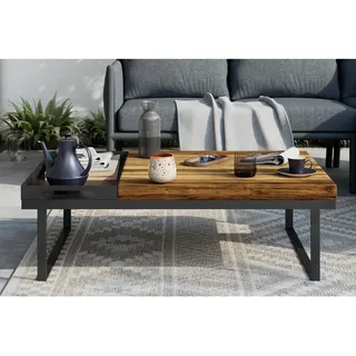 Ambia Garden Loungetisch , Schwarz, Akaziefarben , Holz, Metall , Akazie , massiv , rechteckig , 105x32x70 cm , Gartenmöbel, Loungemöbel, Lounge-Serien