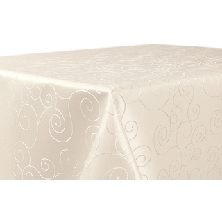 BEAUTEX Tischdecke Damast Ornamente - Bügelfreies Tischtuch - Fleckabweisende, Pflegeleichte Tischwäsche - Tafeltuch, Rund 160 cm, Creme