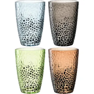 Leonardo Matera Gläser Set 4-teilig - Trinkgläser in Hammerschlag-Optik - Inhalt 340 ml - Handarbeit - Spülmaschinenfest, robust - buntes 4er Set, 024386