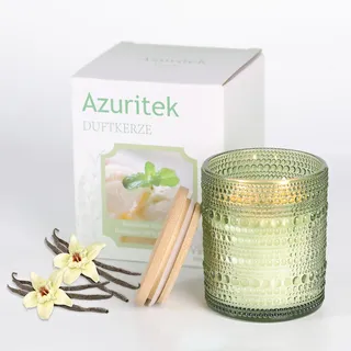 Azuritek Vanille Duftkerze im Glas, Duftkerzen mit Luftdichtem Deckel, 230g Natürliches Sojawachs Kerze mit 2 Dochten, 30-60h Brenndauer, Perfekt Weihnachten Geschenkidee für Frauen Männer