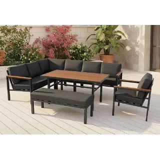 Gardissimo NORTON Alu Ecklounge Gartenmöbel Bambus Sitzgruppe grau