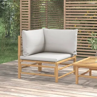 The Living Store Garten-Ecksofa mit Hellgrauen Kissen Bambus - Grau