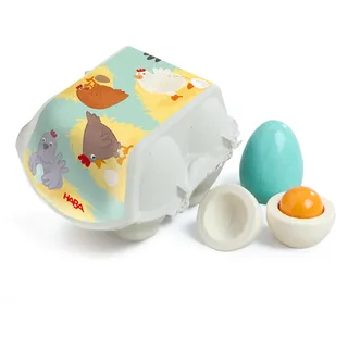 HABA Creative Play – Holzeier-Set für Kinder ab 3 Jahren – Spiellebensmittel inkl. Eierkarton – Rollenspiel-Zubehör für Spielküche & Kaufladen – 2012299001