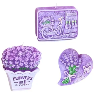 Lavendelkerze, Duftkerze Lavendelduft, Raumerfrischer Lavendel, Lavendercandle, Lavendel Duftkerze, Dekokerze Lavender, Lieferumfang: 3 Lavendel - Kerzen. Maße Einer Kerze: L/B/H 9 x 3 x 7 cm.