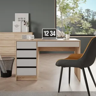 Vicco Schreibtisch Sherry, 55 x 120 cm mit Schubladen, - Weiß, Braun
