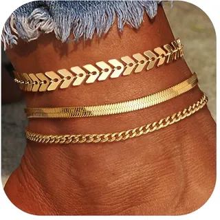 YADOCA 3Pcs Gold Fußkettchen für Damen, 14K Fussketten Set Wasserdicht Layered für Frauen Teenager Mädchen Schmuck Geschenk