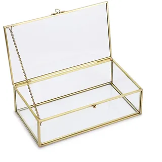 Hipiwe Schmuckkästchen aus Glas Rechteckig, groß, Gold, Aufbewahrungsbox