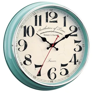 HYJOOY Wanduhr aus Metall, 31,5 cm, Vintage-Retro-Wanduhren, leise, Nicht tickend, leicht zu lesen, für Wohnzimmer, Küche, Schlafzimmer, Büro, Bar (31,5 cm, Türkis)