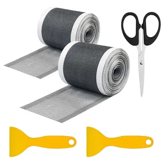 2 Stück 100mm x 10m Abflusssieb Haarsieb Dusche Selbstklebend Einweg Duschrinne Haarfänger Dusche Schneidbarer Haarsieb mit 2 Schaufel, Fliegengitter Reparatur Klebeband für Reparatur Tür Fenster Loch