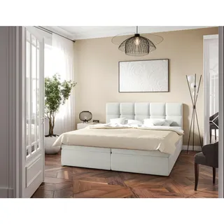 Mid.you Boxbett , Weiß , Holz, Textil, Holzwerkstoff , H3 , Höhe ca. 19 cm , 180x200 cm , Bettkasten, gepolstertes Kopfteil, Stoffauswahl, Topper durchgehend, in verschiedenen Größen erhältlich , Holzmöbel, Holzbetten, Boxspringbetten Holz