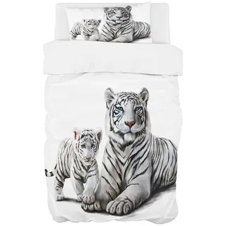 Zomer Bettwäsche 135 x 200 cm Weißer Tiger Motiv Bettbezug Set 2teilig Weich Mikrofaser Bettwäsche Deckenbezug - 1 Flauschige Bettbezug und 1 Kissenbezug 80x80cm