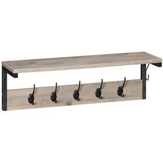 HOOBRO Wandgarderobe, Wandregal mit 7 Haken und Ablage, Hängeregal mit Garderobenleisten, Wandmontage, für Flur, Wohnzimmer, Küche, Greige-Schwarz EBG16YM01